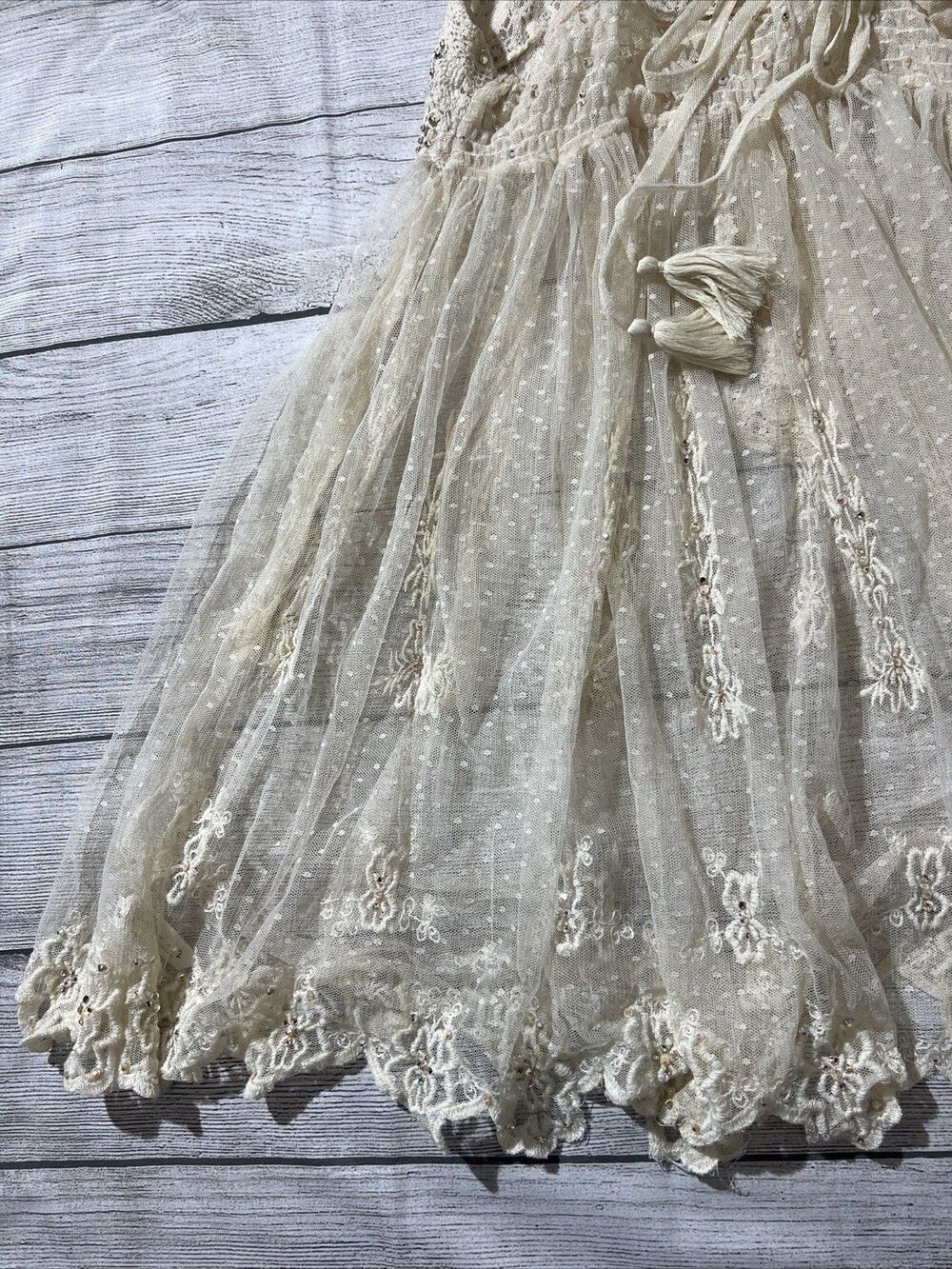 Rare Vintage Free People Say Hello to Heaven Lace Dots Crochet Slip Dress XS - Picture 12 of 13